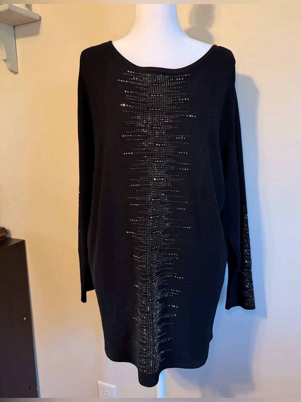Chico's Pullover Black Long-Sleeve Rhinestone Sweater Size XL